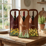 Personalized Watercolor Birth Flower PU Leather Wine Bag with Name and Handle Protective Wine Accessories Dinner Party Gift for Wine Lover Woman