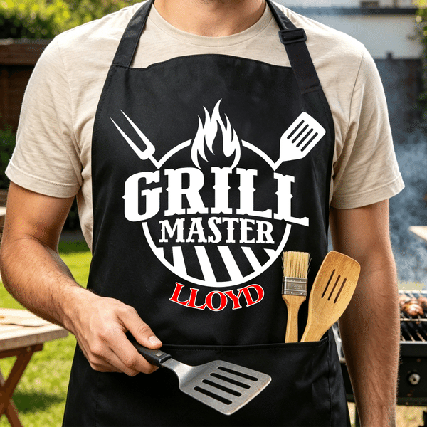Personalized Multi-Color BBQ Pattern Apron with Name Family Gathering Father's Day Gift for Father Grandfather