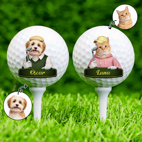 Personalized Cute Cartoon Pet Character Photo Golf Ball with Name Birthday Anniversary Game Day Gift for Golf Lovers