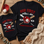 Personalized Our First Father's Day 100% Cotton Baby Bodysuit T-shirt Matching Outfit with Name and Year First Father's Day Gift for Dad Baby