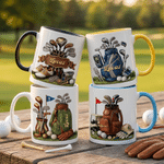Personalized Vintage Golf Pattern 11 oz 15 oz Ceramic Mug with Handle and Name Daily Home Use Father's Day Gift for Golf Lovers