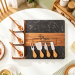 Personalizado Grabado Texto Jefe Chef Papá Acacia Mármol Tabla de Cortar Posavasos Set con Tazón y Cuchara Día del Padre Housewarming Regalo para Padre Familia
