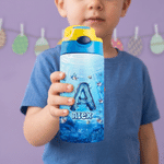 Personalized Shark Ocean 12 oz Water Bottle with Name and Initial Daily Drinking Birthday Gift for Boy Girl