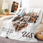 Personalized 6 Photos Heart Soft Throw Blanket with Names and Date Sofa Room Decor Father's Day Anniversary Gift for Dad Mom Couple