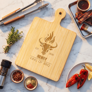 Personalized Kitchen Theme Wooden Reversible Charcuterie Cutting Board with Engraved Name and Grip Housewarming Birthday Gift for Family