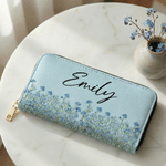 Personalised Birth Flower PU Leather Women's Wallet with Name Mother's Day Birthday Gift for Women