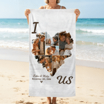 Personalized 6 Photos Heart Collage Quick Dry Soft Oversized Beach Towel with Names and Date Beach Party Birthday Gift for Couple Family