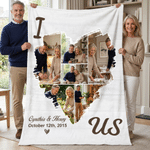 Personalized 6 Photos Heart Soft Throw Blanket with Names and Date Sofa Room Decor Father's Day Anniversary Gift for Dad Mom Couple