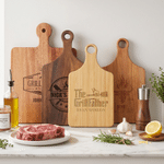 Personalized Kitchen Theme Wooden Reversible Charcuterie Cutting Board with Engraved Name and Grip Housewarming Birthday Gift for Family