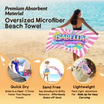 Personalised Multi-Colour Doodle Style Quick-Dry Oversized Beach Towel with Name Seaside Vacation Beach Party Birthday Gift for Friends Family
