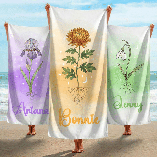 Personalizada Arte Nacimiento Flor Secado Rápido Toalla de Playa con Nombre Fiesta en la Playa al Aire Libre Esencial Regalo de Cumpleaños para Niños Besties Familia