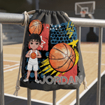 Personalised Cartoon Character Drawstring Storage Bag with Name and Number Beach Party Birthday Gift for Basketball Lover Friends