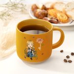 Mug personnalisé en céramique avec nom et prénom, avec personnage de lecture et fleur de naissance, cadeau de club de lecture pour les amoureux des livres.