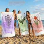 Personalizada Arte Nacimiento Flor Secado Rápido Toalla de Playa con Nombre Fiesta en la Playa al Aire Libre Esencial Regalo de Cumpleaños para Niños Besties Familia