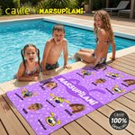 Personalizowany ręcznik plażowy Marsupilami z imieniem i nazwiskiem 1-6 zdjęć twarzy Uroczy wyraz twarzy Marsupilami Szybkoschnący ręcznik plażowy z imieniem i nazwiskiem Prezent urodzinowy dla dzieck