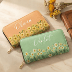 Personalised Birth Flower PU Leather Women's Wallet with Name Mother's Day Birthday Gift for Women
