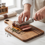 Personalized Kitchen Theme Wooden Reversible Charcuterie Cutting Board with Engraved Name and Grip Housewarming Birthday Gift for Family