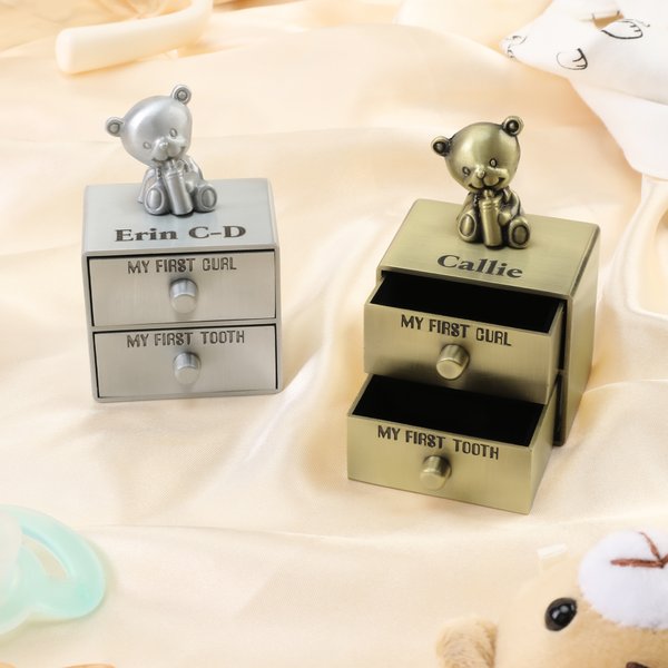 Caja de almacenaje personalizada My First Tooth Curl Bear con nombre y dos cajones Baby Shower Birthday Gift for Baby New Parent