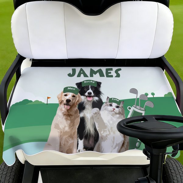 Personalized Golf Classic Elements Watercolor Style Pet Photo Golf Cart Seat Cover with Name Team Birthday Gift for Golf Player Pet Owner