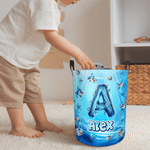 Panier de rangement Oxford personnalisé avec nom et initiales pour requins Décoration de chambre Utilisation quotidienne Anniversaire Cadeau de fête d'enfants pour garçons