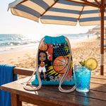 Personalised Cartoon Character Drawstring Storage Bag with Name and Number Beach Party Birthday Gift for Basketball Lover Friends