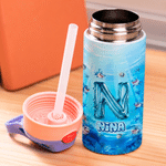 Personalized Shark Ocean 12 oz Water Bottle with Name and Initial Daily Drinking Birthday Gift for Boy Girl