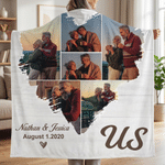 Personalized 6 Photos Heart Soft Throw Blanket with Names and Date Sofa Room Decor Father's Day Anniversary Gift for Dad Mom Couple