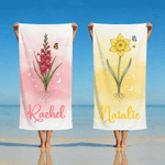 Personalizada Arte Nacimiento Flor Secado Rápido Toalla de Playa con Nombre Fiesta en la Playa al Aire Libre Esencial Regalo de Cumpleaños para Niños Besties Familia