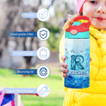 Personalized Shark Ocean 12 oz Water Bottle with Name and Initial Daily Drinking Birthday Gift for Boy Girl