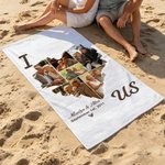 Personlig 6 foton hjärta collage snabbtorkande mjuk överdimensionerad strandhandduk med namn och datum strandfest födelsedagspresent för par familj