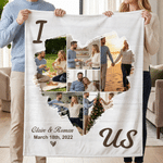 Personalized 6 Photos Heart Soft Throw Blanket with Names and Date Sofa Room Decor Father's Day Anniversary Gift for Dad Mom Couple