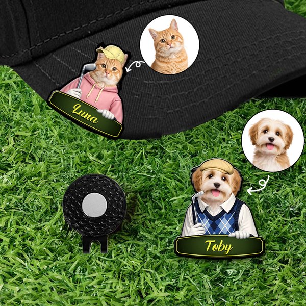 Personalized Cute Cartoon Pet Character Photo Magnetic Hat Clip Golf Ball Marker with Name Birthday Anniversary Game Day Gift for Golf Lovers