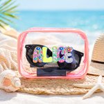 Personalisierte Floral künstlerischen Effekt Design Clear Make-up-Tasche mit Namen Travel Essential Beach Party Geburtstag Geschenk für Frauen Mädchen