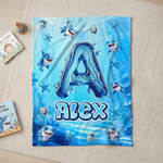 Coperta personalizzata Ocean Shark con nome e iniziali, decorazione per la casa, uso quotidiano, regalo di compleanno per bambini.