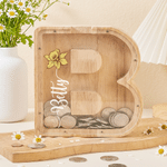 Personalised Birth Flower Initial Piggy Bank with Name Birthday Children's Day Gift for Kids Girls Boys