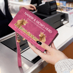 Personalized Highland Cow Family PU Leather Tri-Fold Wallet with Wrist Strap Title and Name Mother's Day Gift for Mom Grandmother