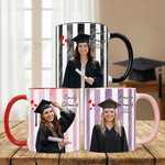 Personalized Striped Graduation Photo 11 oz / 15 oz Ceramic Mug with Name and Handle Graduation Party Anniversary Gift for Graduates
