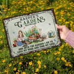 Personalised Garden Theme Cartoon Character Horizontal Metal Sign with Name Garden Door Decor Birthday Gift for Grandma Mom Garden Lover