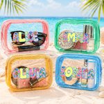 Personalisierte Floral künstlerischen Effekt Design Clear Make-up-Tasche mit Namen Travel Essential Beach Party Geburtstag Geschenk für Frauen Mädchen