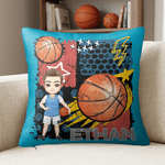 Personalized Cartoon Basketball Character Graffiti Design Soft Throw Pillow Cover with Name Home Decor Game Day Team Gift for Basketball Player Lover