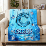 Coperta personalizzata Ocean Shark con nome e iniziali, decorazione per la casa, uso quotidiano, regalo di compleanno per bambini.