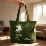 Bolso tote de pana personalizado con flor de nacimiento y nombre gran capacidad para uso diario oficina y viajes regalo de cumpleaños para mujeres