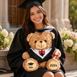 Personalisierter Abschluss-Kuschelbär mit Namen und Jahr 2026 | Plüschbär mit Doktorhut und Urkunde | Erinnerung Graduierung Geschenk für Absolventen