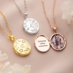 Collier médaillon personnalisé avec initiale texte photo et fleur de naissance - Cadeau d'anniversaire fête des Mères pour les femmes