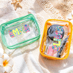 Bolsa de Maquillaje Personalizada Efecto Floral Artístico Diseño Transparente con Nombre Esencial de Viaje Fiesta en la Playa Regalo de Cumpleaños para Mujer Niña