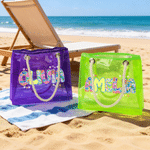 Personalised Holographic Neon Flower Transparent Tote Bag with Name Mother's Day Party Gift for Moms Besties