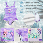Personalized Cartoon Mermaid Scales One-Piece Swimsuit with Initial and Name Swim Sandbeach Essentials Summer Vocation Birthday Gift for Girls