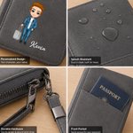 Portapassaporto portatile personalizzato in pelle PU con cinturino, personaggio e nome personalizzati, regalo di compleanno per gli amanti dei viaggi