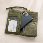 Personalized Highland Cow Family PU Leather Tri-Fold Wallet with Wrist Strap Title and Name Mother's Day Gift for Mom Grandmother