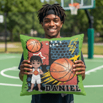 Personalized Cartoon Basketball Character Graffiti Design Soft Throw Pillow Cover with Name Home Decor Game Day Team Gift for Basketball Player Lover